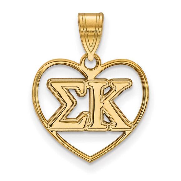 14K Plated Silver Sigma Kappa Heart Greek Letters Pendant - Picture 1 of 3